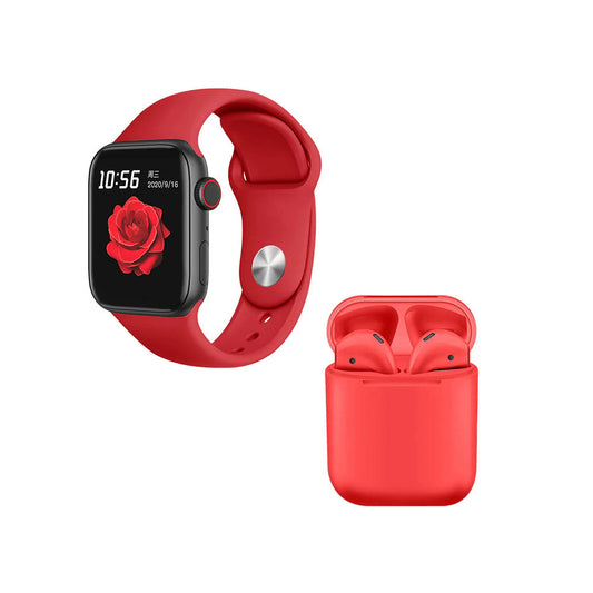 Kit smartwatch t500 y audífonos twins rojo