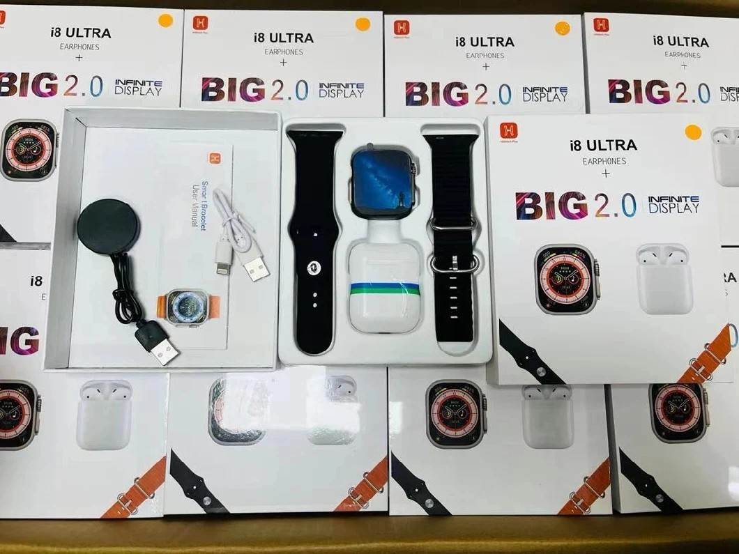 Smart Watch + Earphones +2 Correas I8 Ultra NEGRO