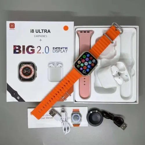 Smart Watch + Earphones +2 Correas I8 Ultra NEGRO